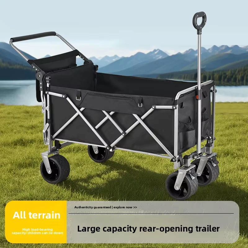 Outdoor Foldable Portable Cart Picnic Camping Trailer Storage Retractable Handle Rotating