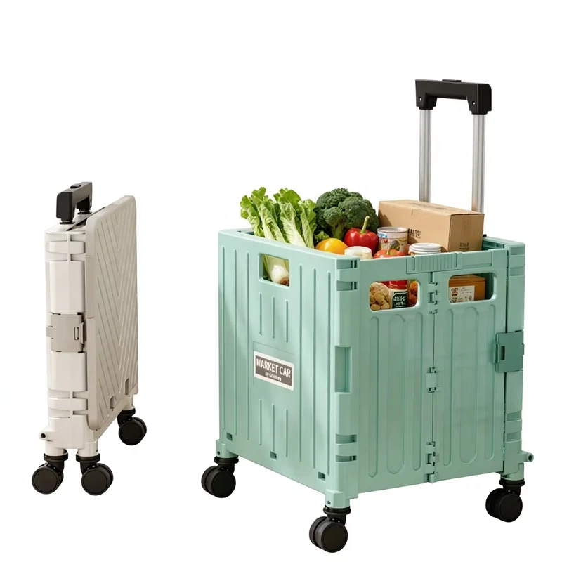 Outdoor Foldable Shopping Trolley Cart PP Plastic Utility Wagon for Garden Picnic Heavy Duty Food Container Eco Friendly Easy