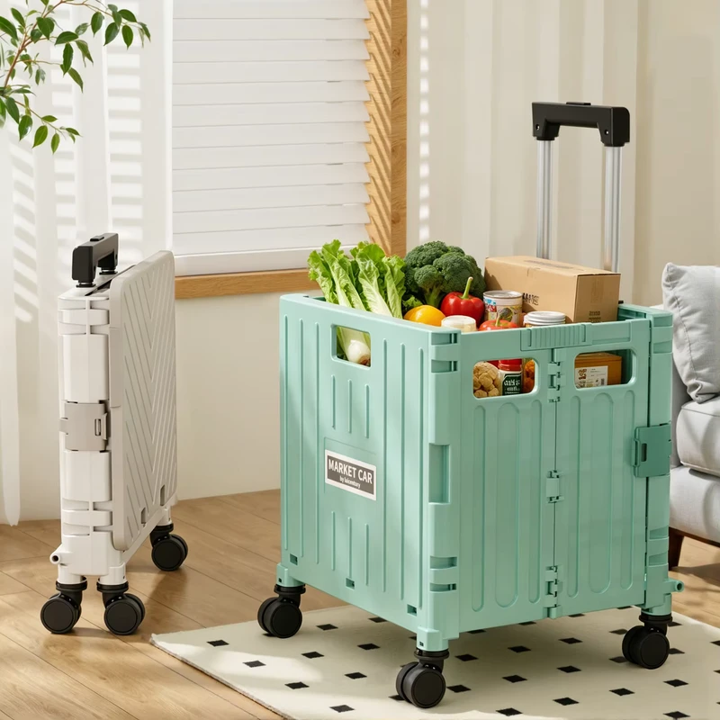 Outdoor Foldable Shopping Trolley Cart PP Plastic Utility Wagon for Garden & Picnic Heavy Duty Storage Box