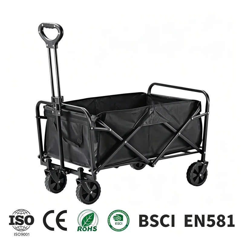 Outdoor Foldable Steel Camp Trailer Camping Cart Picnic Cart Hand Pulled Trolley with Off Road Wheels for Market Stall Delivery