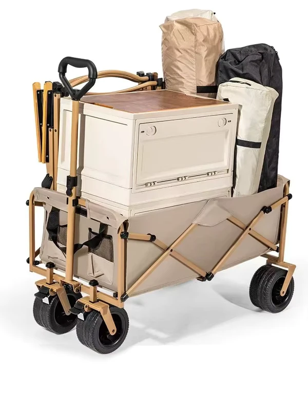 Outdoor Folding Camping Cart Garden Travel Cart 4 Wheel Camping Cart Children’s Beach Portable Storage Handcart