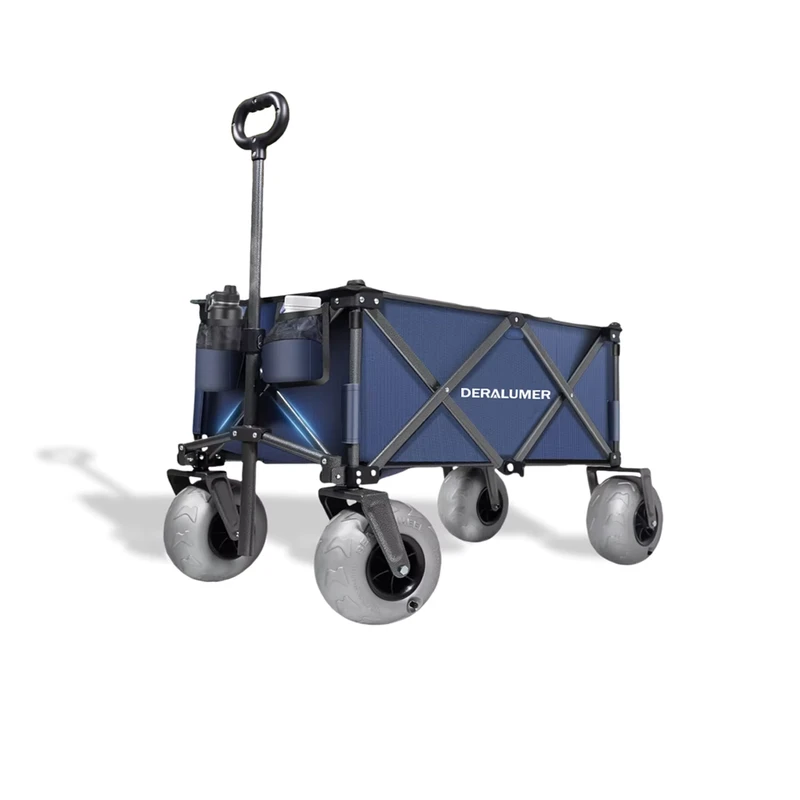Outdoor Folding Camping Cart Inflatable Wheel Beach Cart Multi Function All Terrain European Style Metal Vending Cart