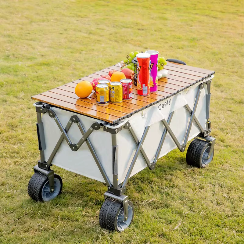 Outdoor Folding Camping Wagon Cart Four Wheel 150kg Capacity Shopping & Storage Carbon Steel Multipurpose