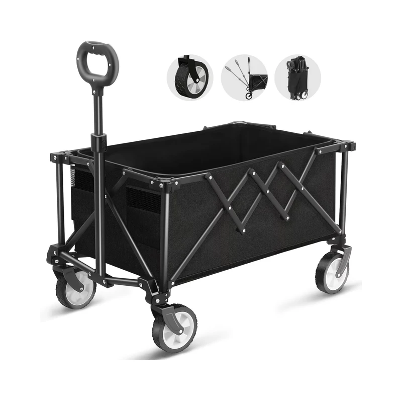 Outdoor Folding Collapsible Utility Camping Wagon Cart Portable Adjustable Heavy Duty Garden Beach Picnic Foldable Camping Wagon