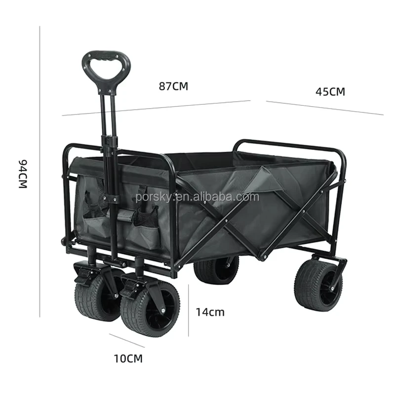 Outdoor Folding Wagon Cart with Big Wheels Beach Camping Cart Trolley Foldable and Portable
