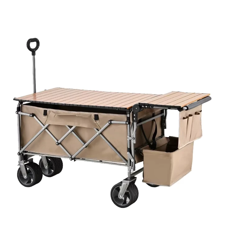 Outdoor Four Wheel Metal Platform Foldable Rear Opening Waterproof Storage Tow Trolley for Shopping Picnic Garden
