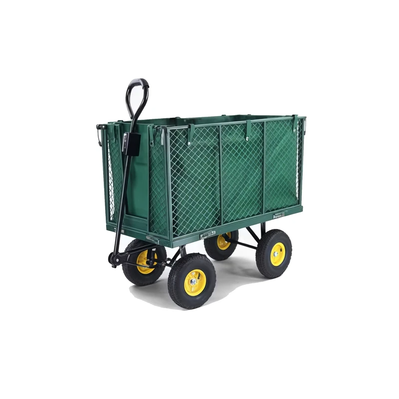 Outdoor Four Wheel Platform Garden Cart Yard Dump Wagon Lawn Utility Trolley Stainless Steel Heavy Duty OEM Tools