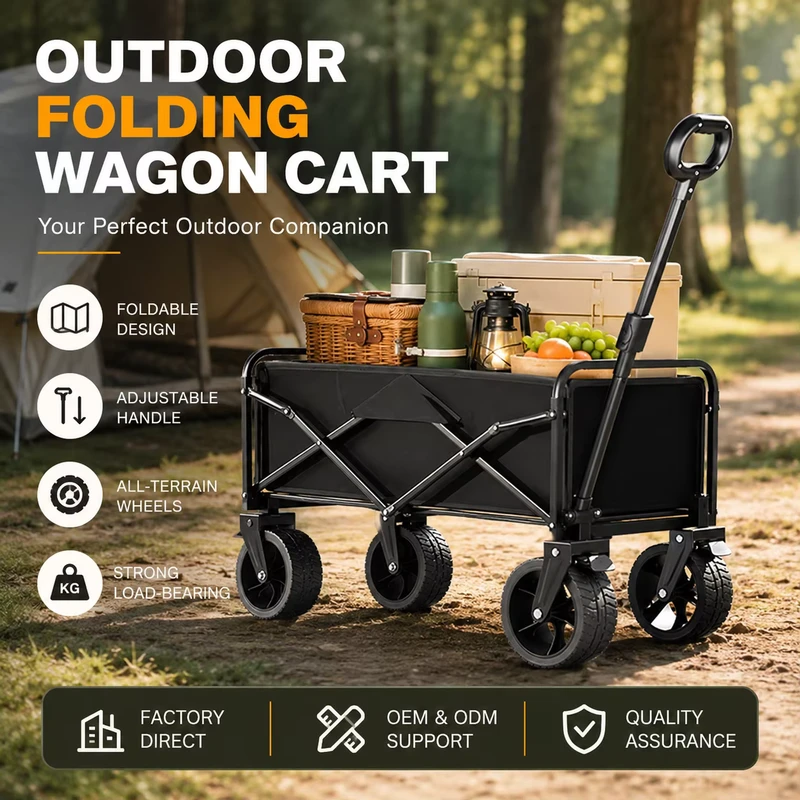 Outdoor Furniture Foldable Camping Wagon Collapsible Cart Extra Large Utility Wagon for Camping Picnic and Market Stalls