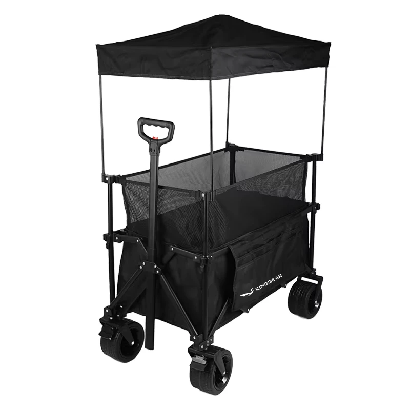 Outdoor Garden Heavy Duty Camping Cart Folding Wagon Cart Collapsible Beach Wagon with Removable Canopy