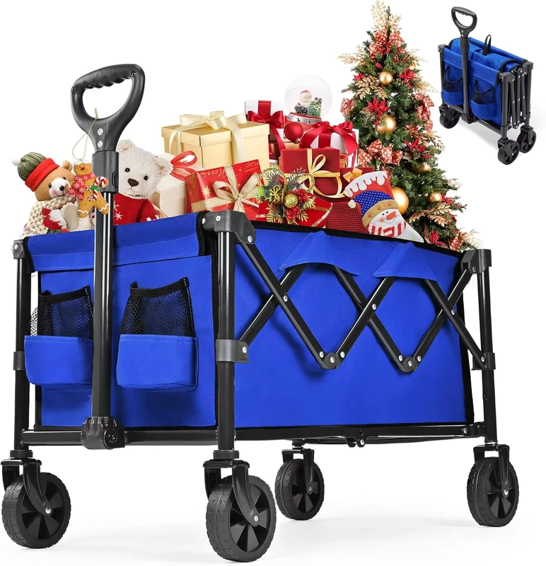 Outdoor Garden Multifunctional Folding Camping Cart Double deck Portable Beach Trolley Cart Camping Folding Wagon