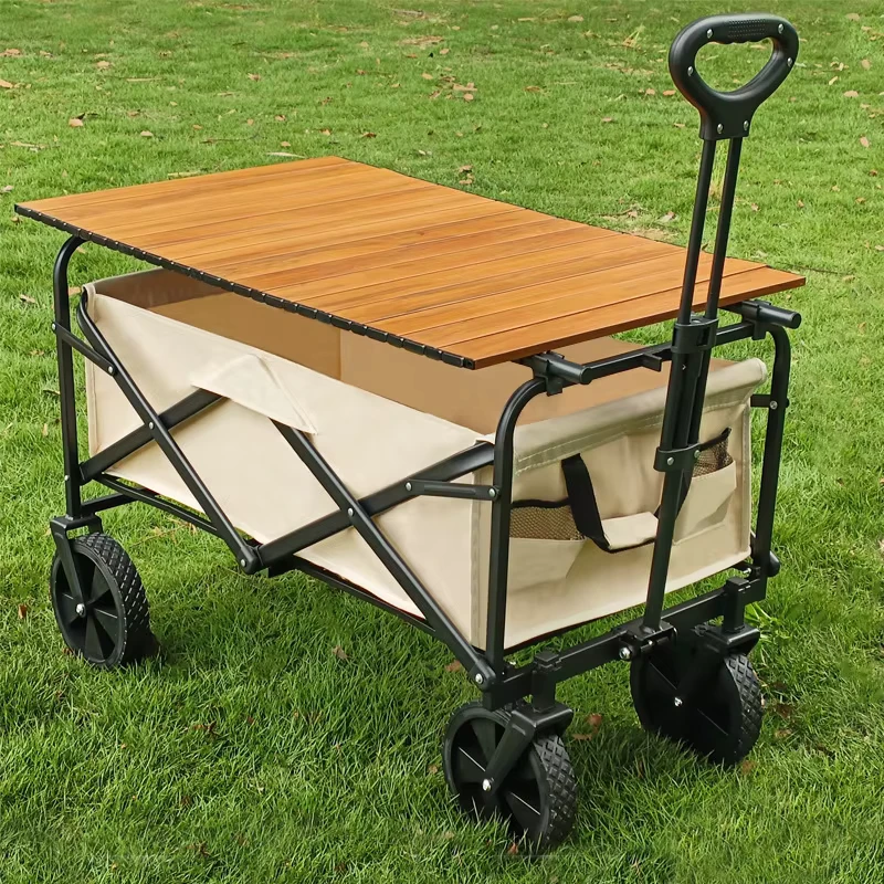 Outdoor Hand Cart Foldable Outdoor Utility Cart Picnic Wagon Camping Trailer Vending Table Top Camping Cart