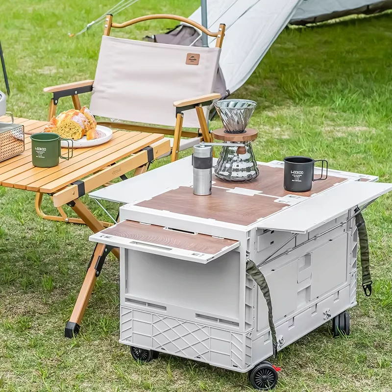 Outdoor Multi function Folding Camping Box Trolley Storage Box Portable Car Box Trailer Universal Wheels Lightweight