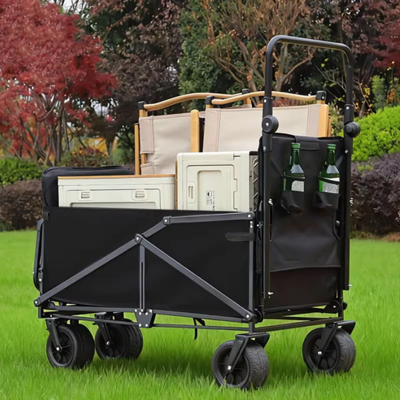 Outdoor Multifunctional Foldable Enclosed Camping Cart Recliner Four Wheel 2 in 1 Shopping Storage Cart Beach Garden Picnic