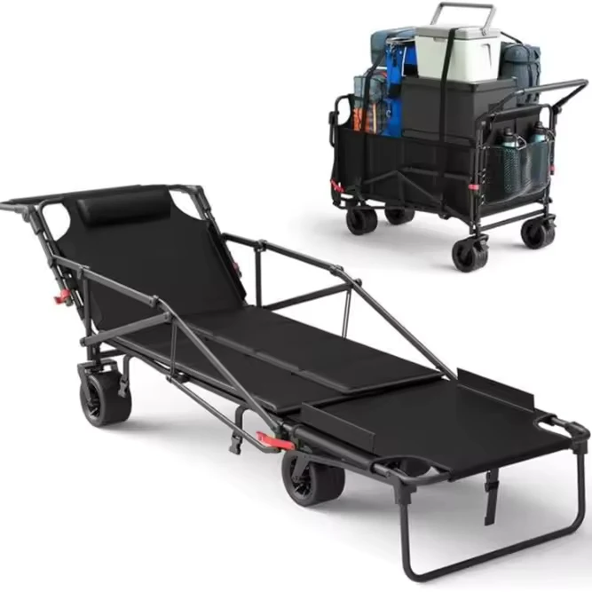 Outdoor Multifunctional Folding Four Wheel Wagon Beach Camping Portable Durable Metal Platform Car Shopping Storage Trolley Cart