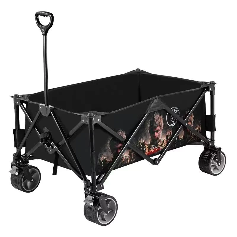 Outdoor Picnic Dinner Multi-function Heavy Duty 4-Wheel Metal Camping Trolley Storage Portable Folding Design Large Capacity