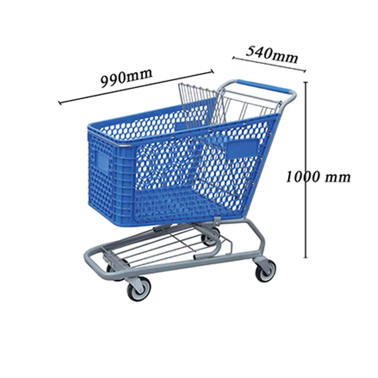 Outdoor Plastic Mesh Shopping Cart Trolley with 4 Double Silent Wheels Eco Friendly US Style