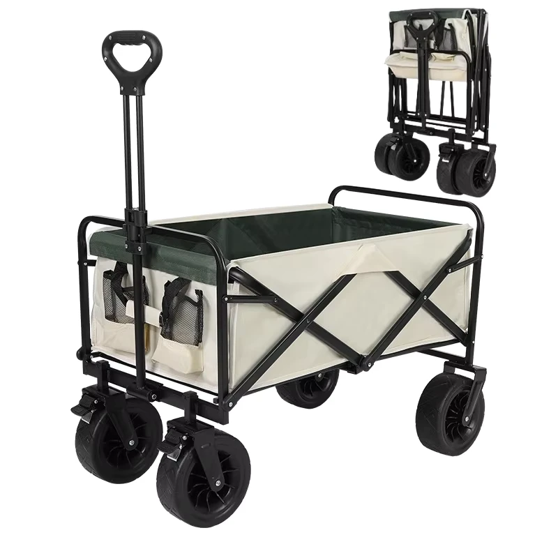 Outdoor Portable Camping Cart 8 inch Big Wheel Garden Beach Car Durable Stainless Steel Multi Functional Hand Pulled Cart