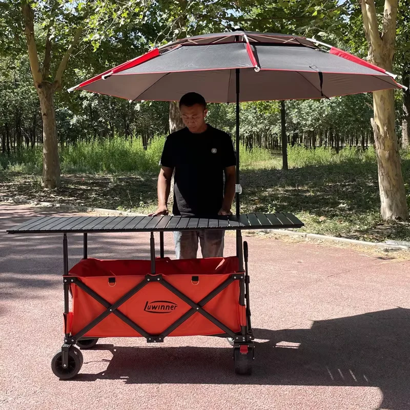 Outdoor Steady Adjustable Folding Metal Snack Cart Stall Cart Picnic Camping Cart Sunshade 200L All Seasons