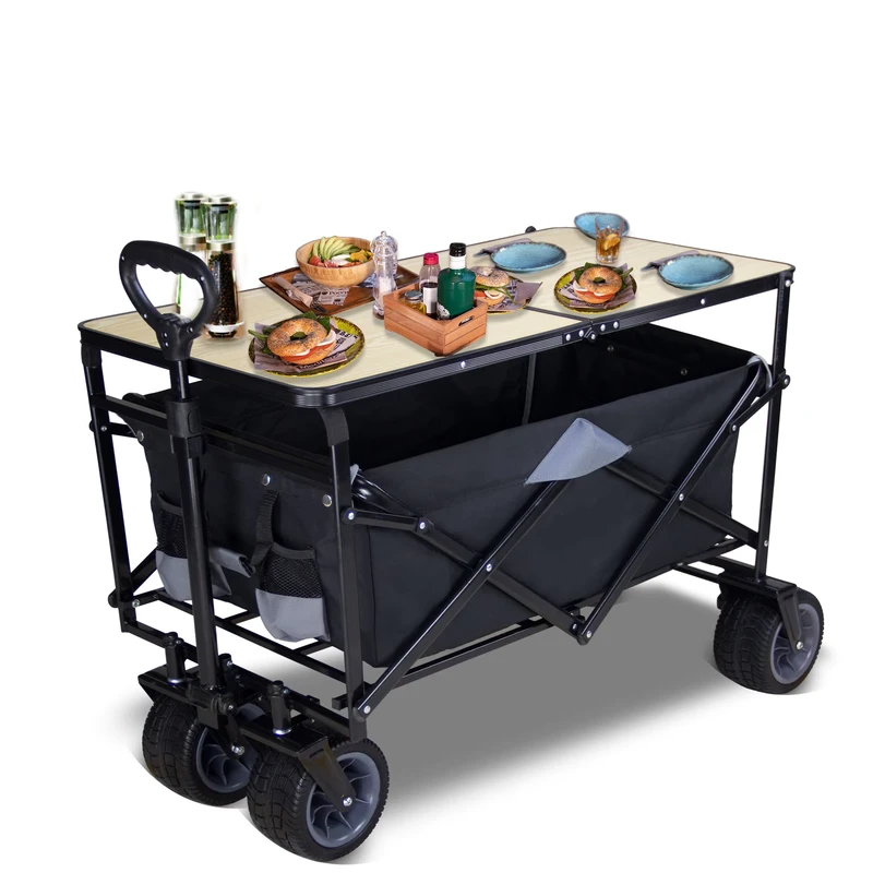 Outdoor Utility Wagon with Foldable Table Heavy Duty Camping Cart