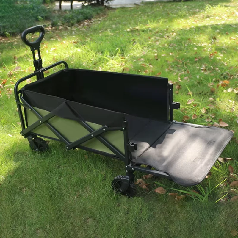 Outdoor Waterproof Green Folding Beach Wagon Cart Four Wheel Metal Frame OEM Customizable Shopping Tool for Camping Picnic