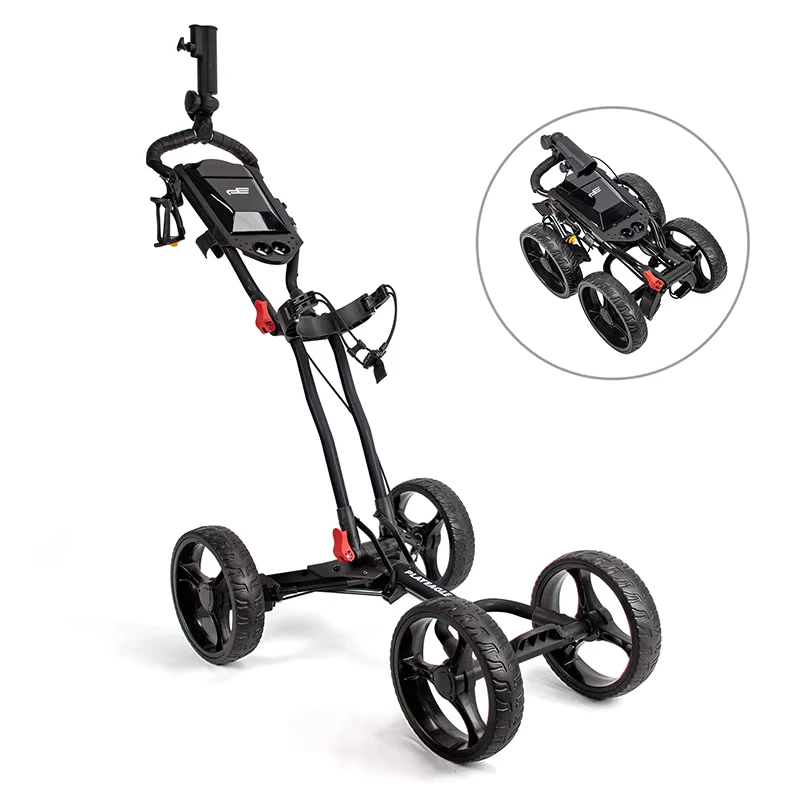 PLAYEAGLE Foldable 4 Wheel Golf Trolley with Umbrella Holder Golf Carts Bag Carrier