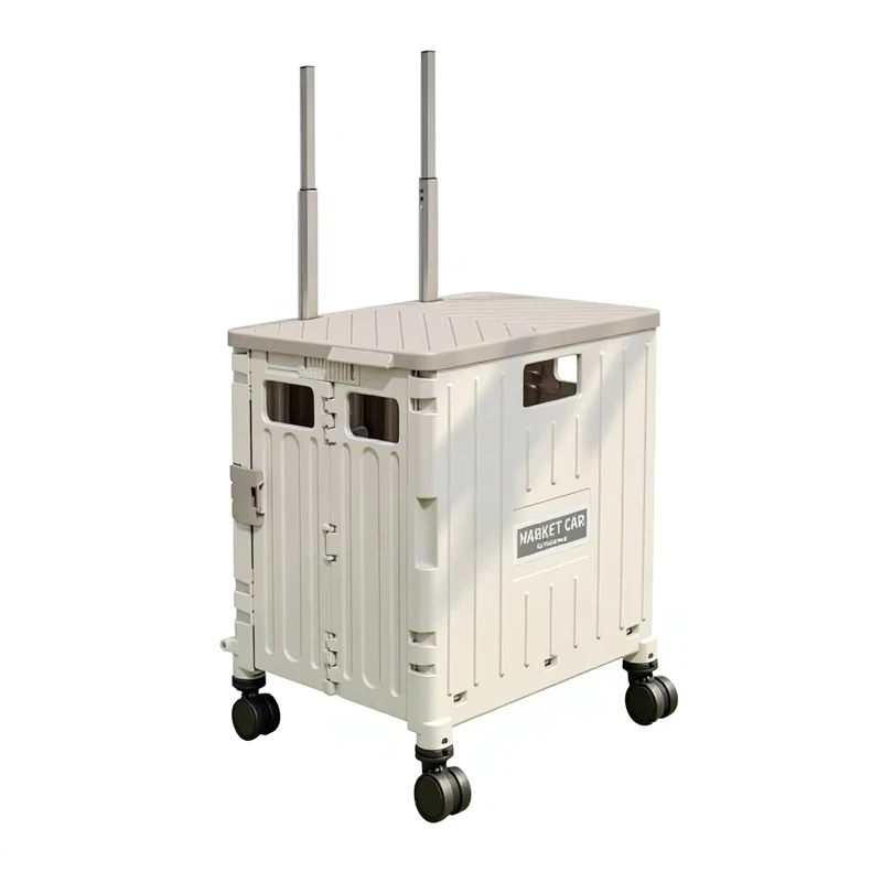PP Foldable Shopping Cart Wheels Heavy Duty Rolling Food Container 45 65L Capacity Easy Cleaning Kitchen Pantry Organization