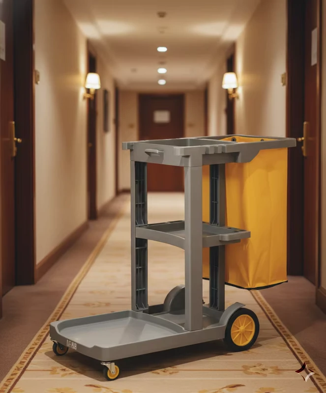 PP Plastic Heavy Duty Locking Janitor Cart 300 lb Capacity Rust Resistant 4 Swivel Wheels 3 Shelves Indoor/Outdoor Use