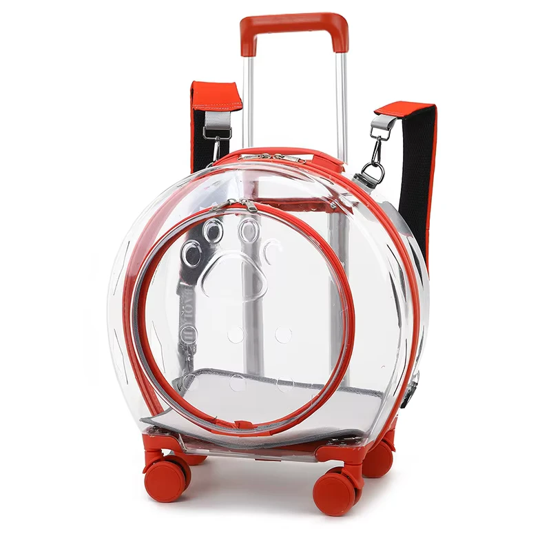 Pet Carrier on Wheels Fully Transparent Pet Trolley Carry Bag Airline Approved Pet Travel Bag