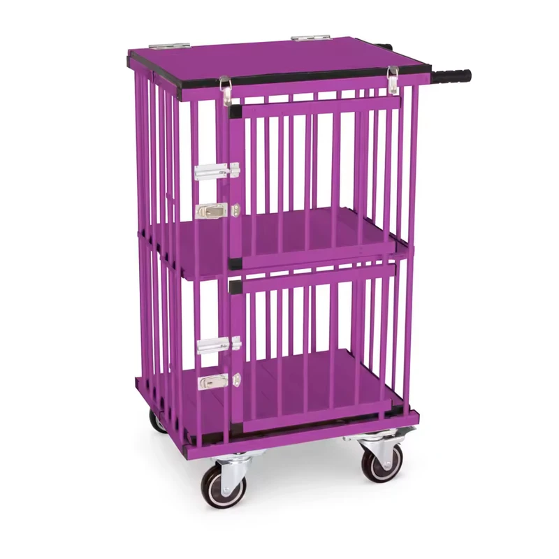 Pet Transport Trolley Aluminum Cage Cart Two Doors Air Wheel 6 Inch Pneumatic Wheel for Pet Clinic Hospital Animal Transport