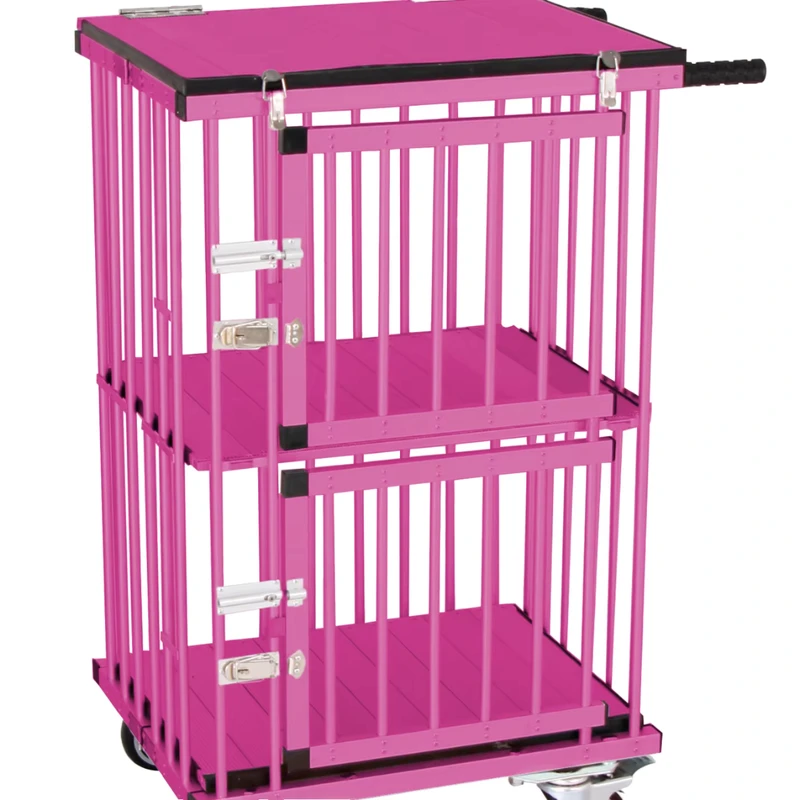Pet Trolley Carrier Pet Show Exhibition Aluminum Pet Cage Lightweight Portable Outdoor Dog Salon with Foldable Wheels