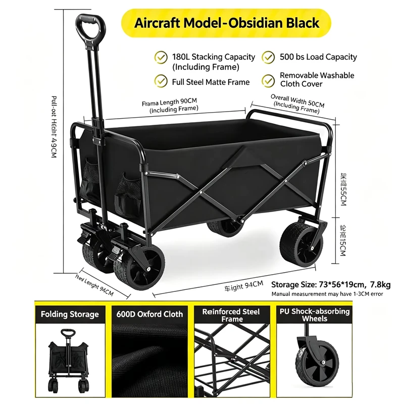 Picnic Foldable Outdoor Trolley Cart Folding Extendable Camping Shop Wagon Cart with Telescopic Handle and 250kg Load Capacity