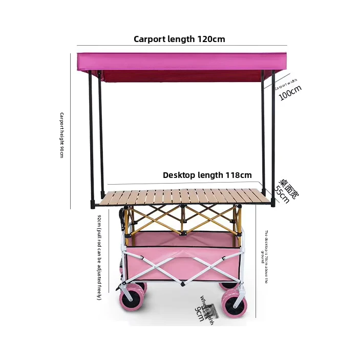 Pink Four-Season Camper Van Stall Cart Foldable and Portable for Picnics Camping Hiking Barbecue