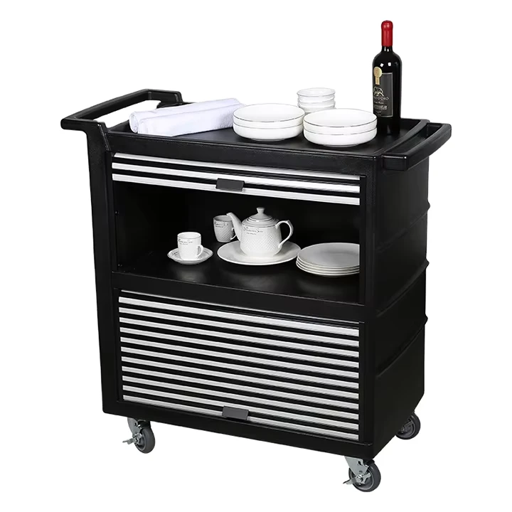 Plastic 3 Layers Food Service Trolley Restaurant Hotel Trolley with Side Panel and Door