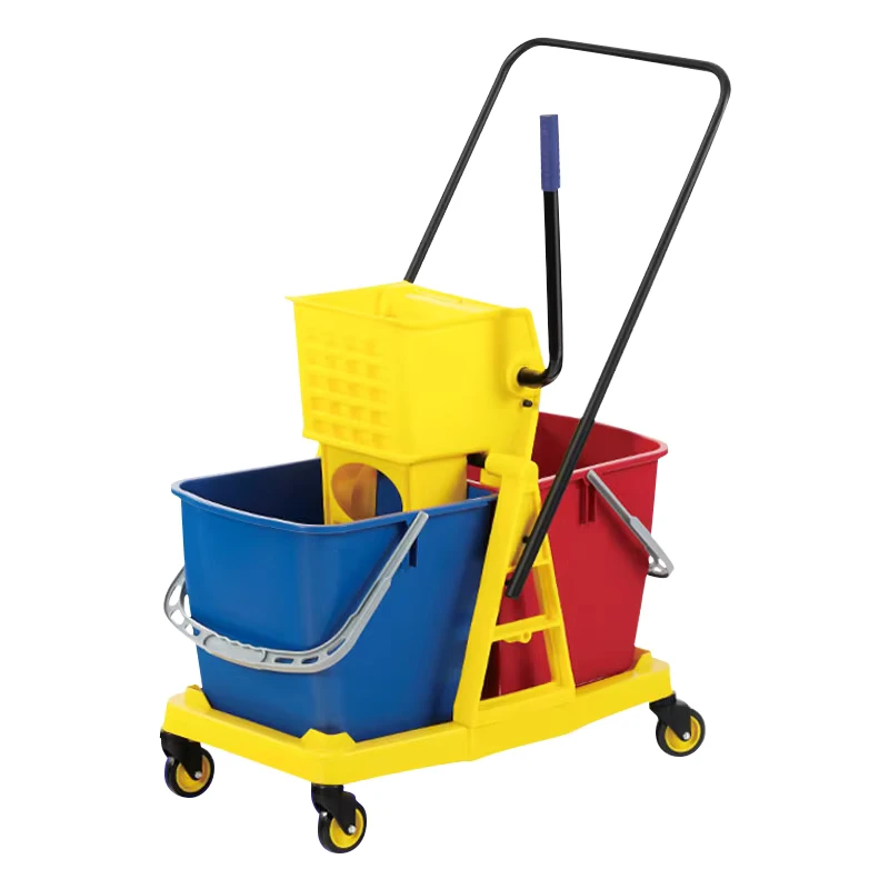 Plastic 9 Gallon Heavy Duty 4 Wheel Eco-friendly Janitorial Cart Double Buckets Wringer Trolley Press Mop Bucket 300 lb Capacity