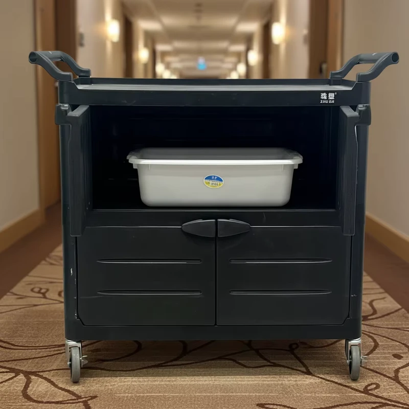 Plastic & Aluminum Alloy 2 Layer Restaurant Food Service Trolley Hotel Room Utility Cart 10 Qt Capacity Modern Design
