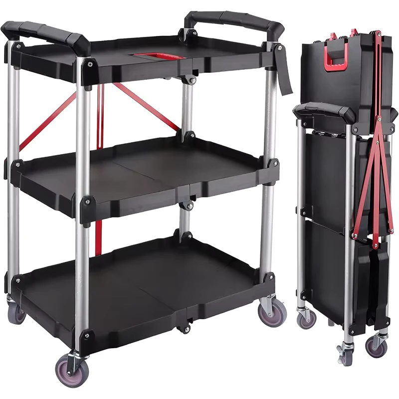 Plastic Aluminum Foldable Utility Trolley Collapsible Service Cart