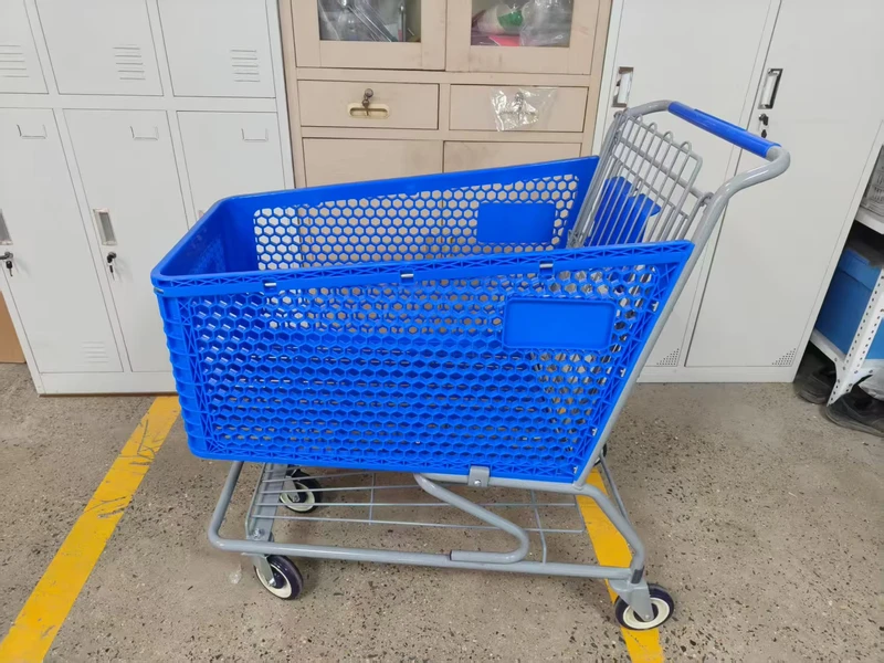 Plastic American Style Commercial Body Supermarket Shopping Cart Trolley with Plastic Basket