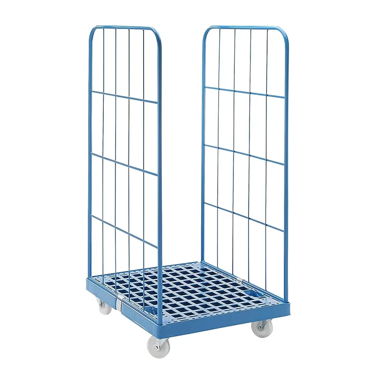 Plastic Base Supermarket Laundry Roll Container Cargo Storage Folding Cage Cart Trolley