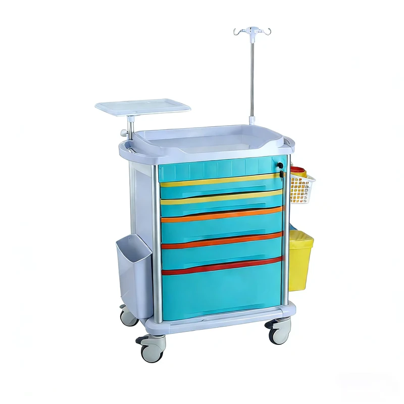 Plastic Durable and Environmentally Friendly Emergency Rescue Cart Pushcart for Hospital and Hotel Use 5 Drawers 4 Castors