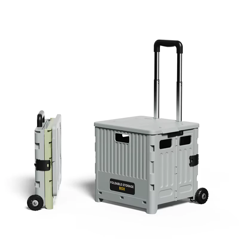 Plastic Foldable Cart Portable Market Collapsible Folding Trolley Shopping Cart with Lid Utility Grocery