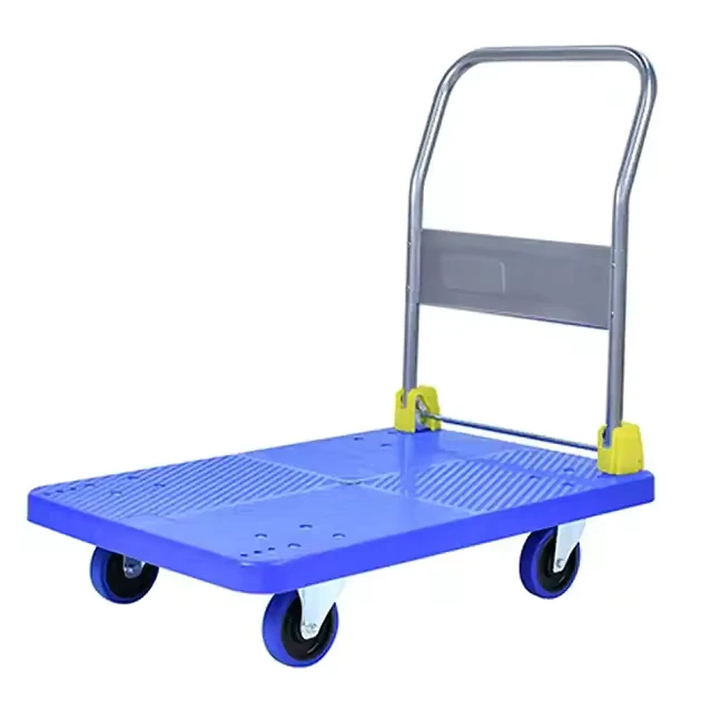 Plastic Foldable Push Cart Dolly Capacity Platform Truck Heavy Duty Moving Cart Trolley with PU Wheels Flatbed Hand Truck