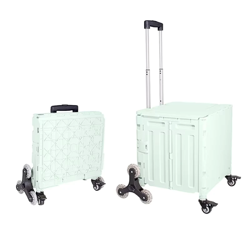 Plastic Foldable Shopping Cart with 8 Wheel 25-35kg Load Capacity Outdoor Trolley for Supermarket Use