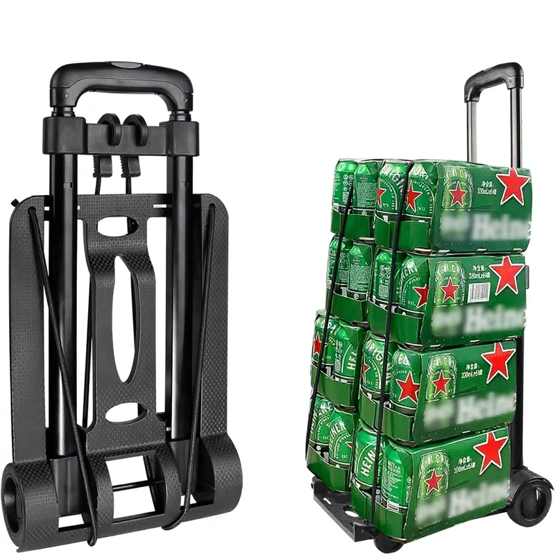 Plastic Folding Hand Truck Foldable Dolly Cart Two Wheels Collapsible Hand Cart Adjustable Handle Lightweight Trolley