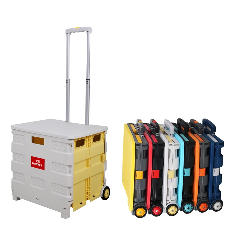 Plastic Folding Shopping Trolley Cart Rolling Shopping Trolley Hand Supermarket Grocery Collapsible Handcart with Wheels