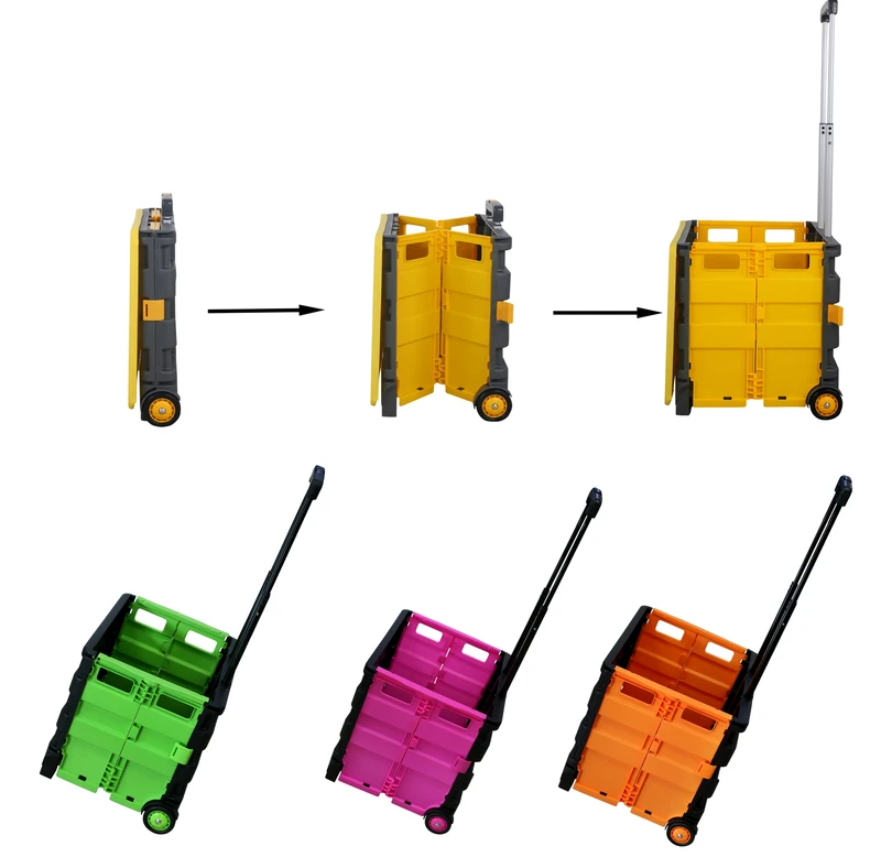 Plastic Folding Shopping Trolley with Wheels Collapsible Rolling Crate Telescope Handle Hand Trolley Personal Facility 45L BOOT