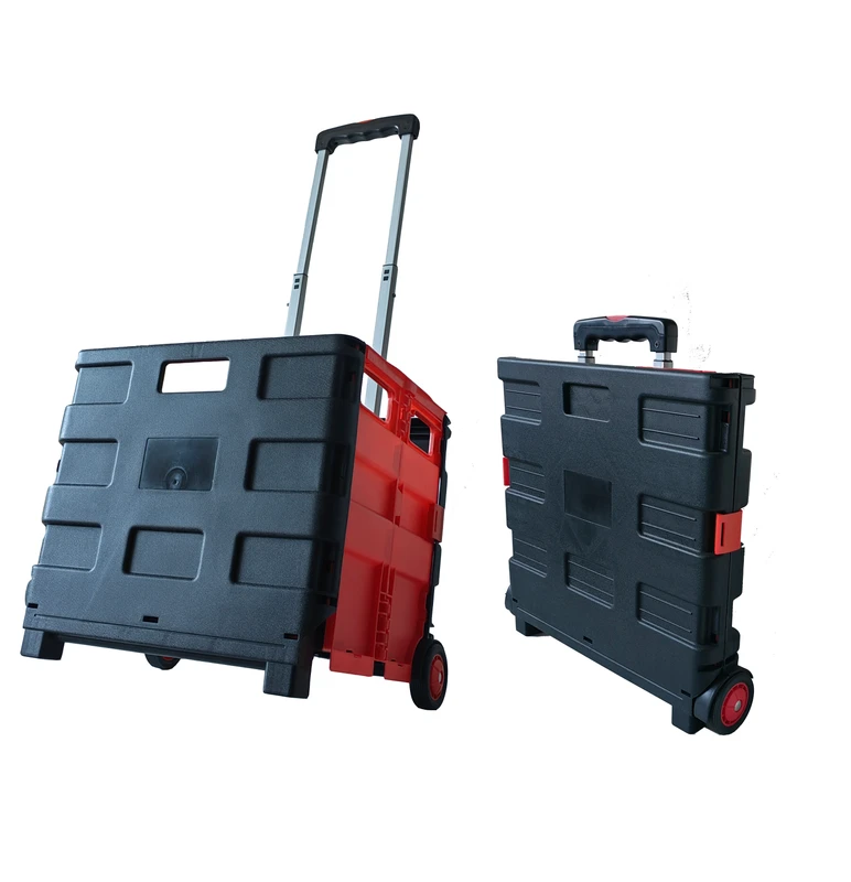 Plastic Folding Trolley Portable Personal Shopping Cart 35KG With Wheel Collapsible Hand Trolley Rolling Cart Manufacture