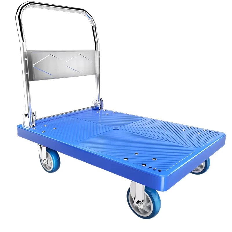 Plastic Four Wheel Hand Cart BC 254 Warehouse Picking Trolley Silent Foldable Platform Trolley for Carrying