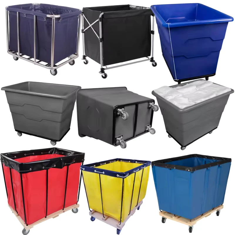 Plastic Four Wheel Roll Container Customizable OEM Bulk Laundry Truck Laundry Trolley Housekeeping Cart Linen
