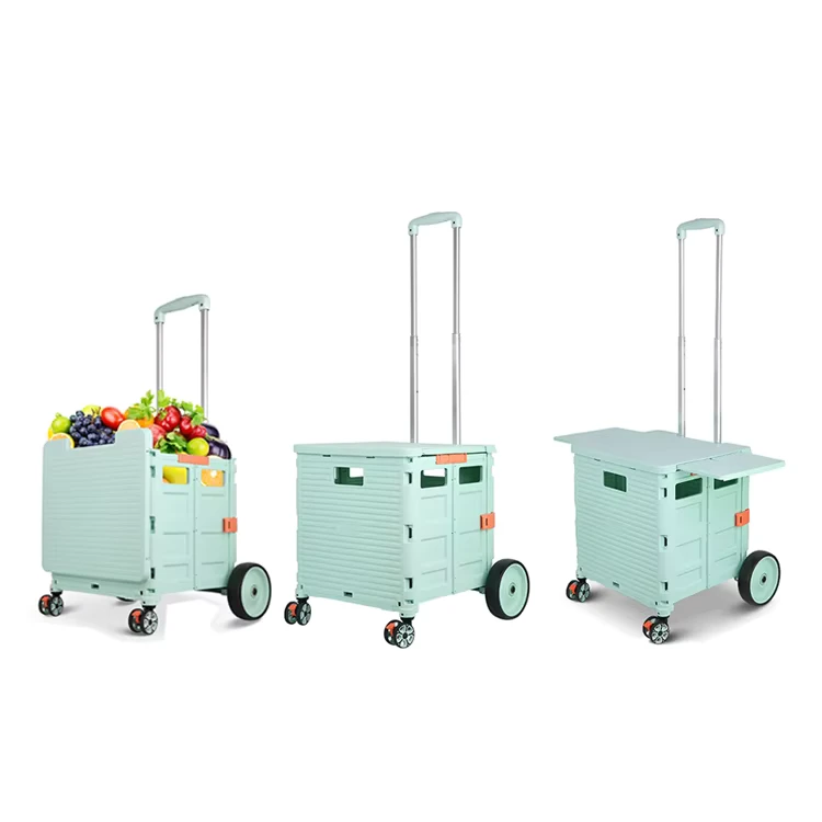 Plastic Grocery Trolley Foldable Mini Shopping Cart Camping Folding Hand Trolley