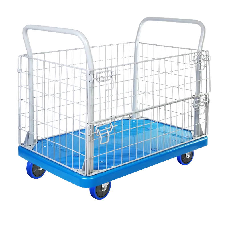 Plastic Hand Cart Four Wheel Transport Trolley Mesh Cage Laundry Organizer Grocery Storage for Tools US300R AM1